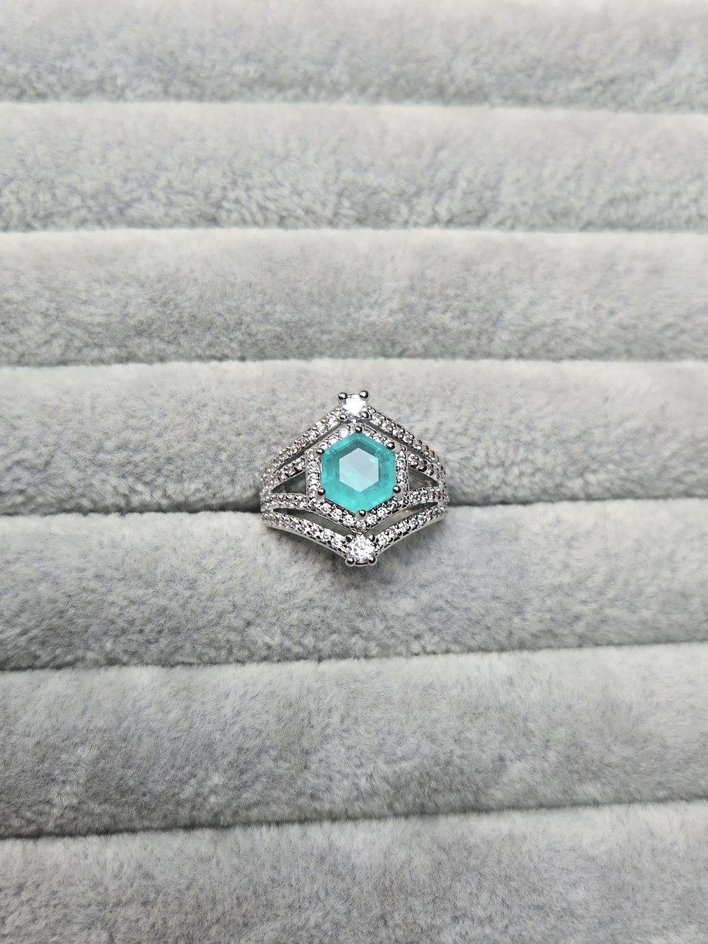 Size 5 Aqua Quartz I'll Think Of You Always Rhodium Plated Bomb Party Ring